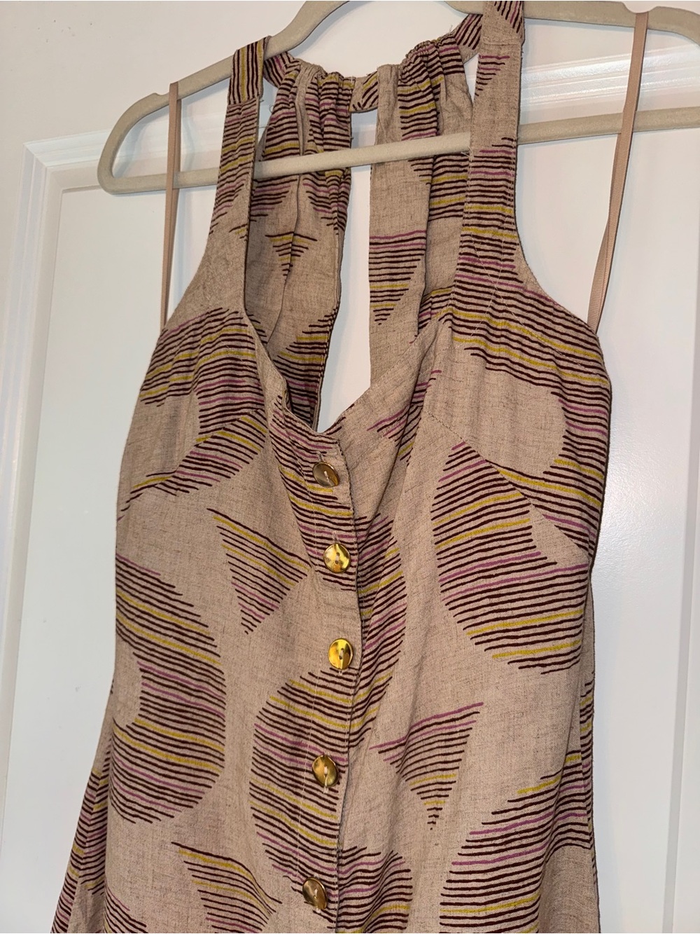 Celandine Anthropologie Halter Button-Front Linen blend Printed Maxi Dress sz xs - Picture 6 of 9